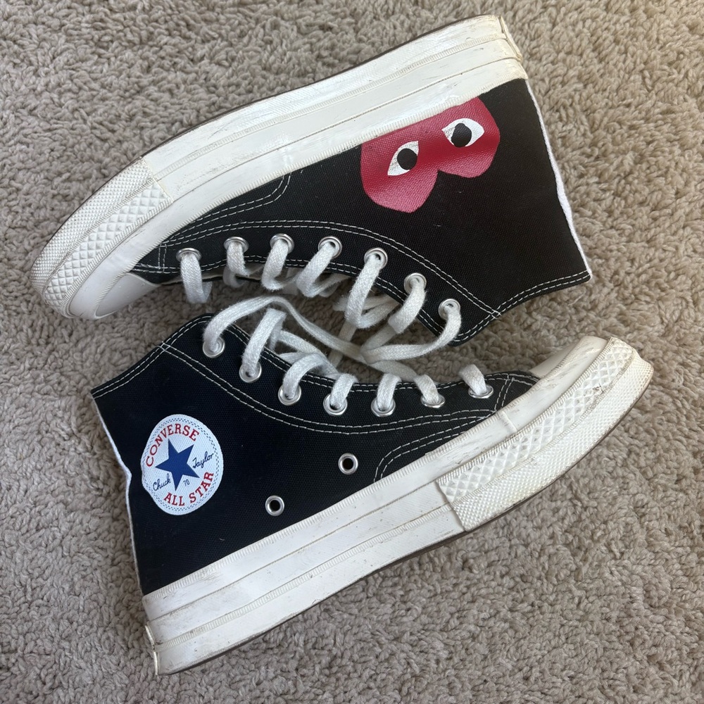Comme des Garçons PLAY Converse Chuck 70 Black High Top Sneakers with Red Heart